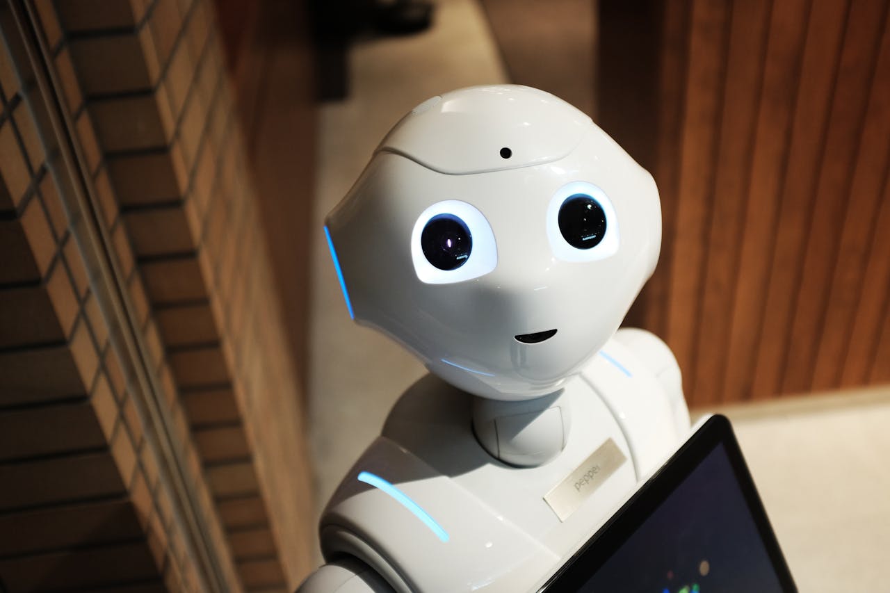brand-02 A futuristic humanoid robot in an indoor Tokyo setting, showcasing modern technology.